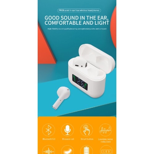 Pro 8 Wireless Headset With Led Display Earphones