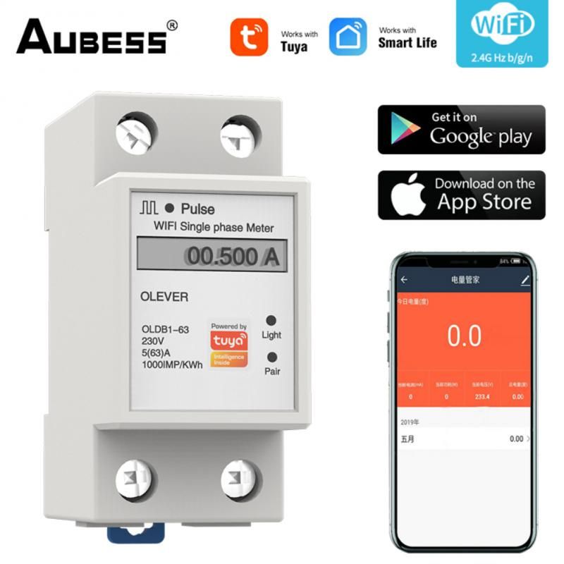 Tuya WiFi Smart Metering Energy Meter 110-286V Smart Life APP Din Rail Single-phase Smart Metering Switch Power Consumption Hot