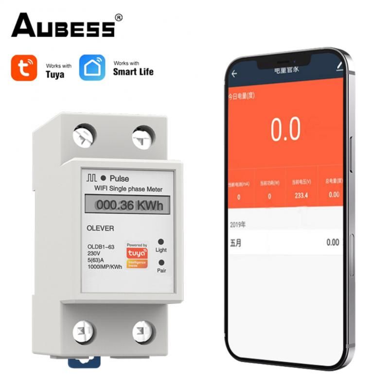 Tuya WiFi Smart Metering Energy Meter 110-286V Smart Life APP Din Rail Single-phase Smart Metering Switch Power Consumption Hot