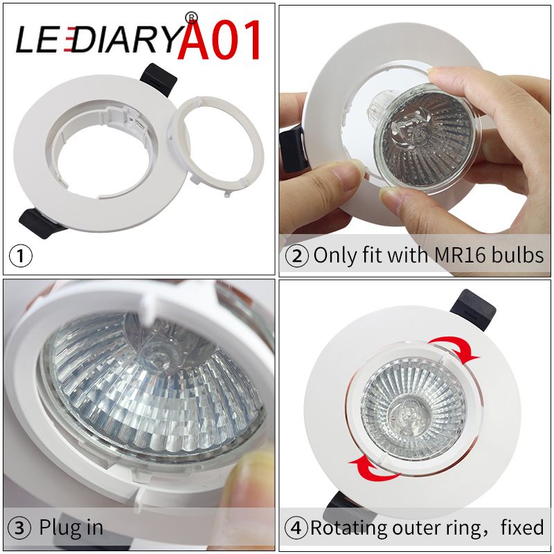 LEDIARY New MR16 GU10 Downlight Frame White Frosted Plastic