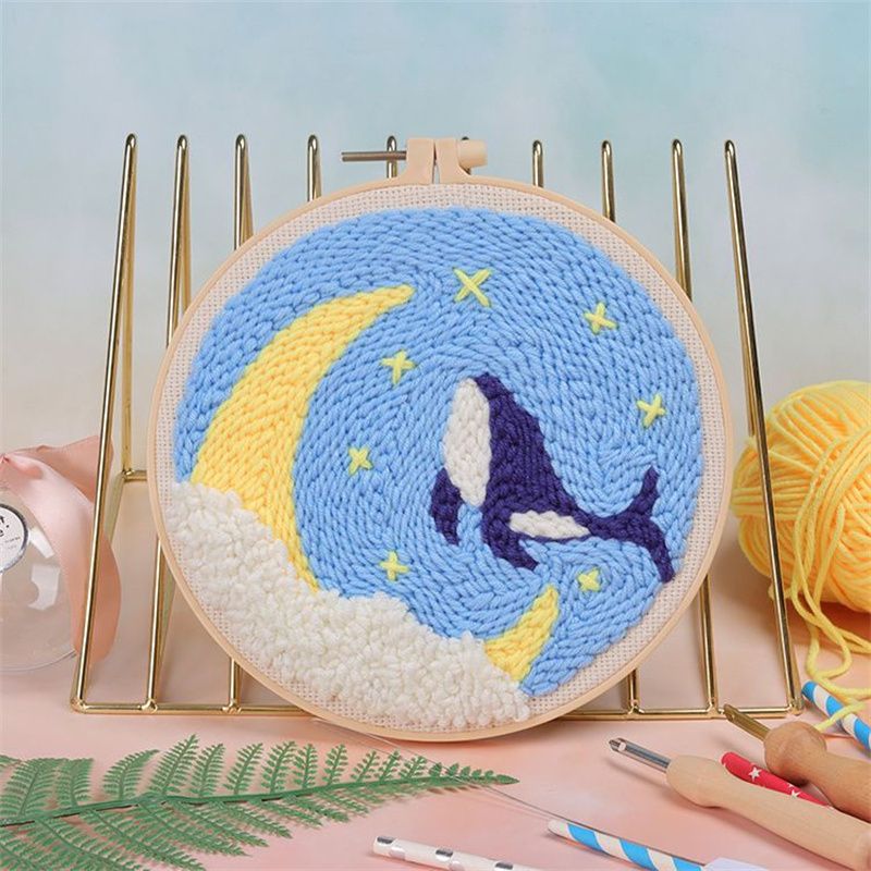Series Of Scenery Punch Needle Embroidery Starter Kits Rug Hooking Punch Needle Tool With Threader Fabric Embroidery Hoop Yarn 20cm