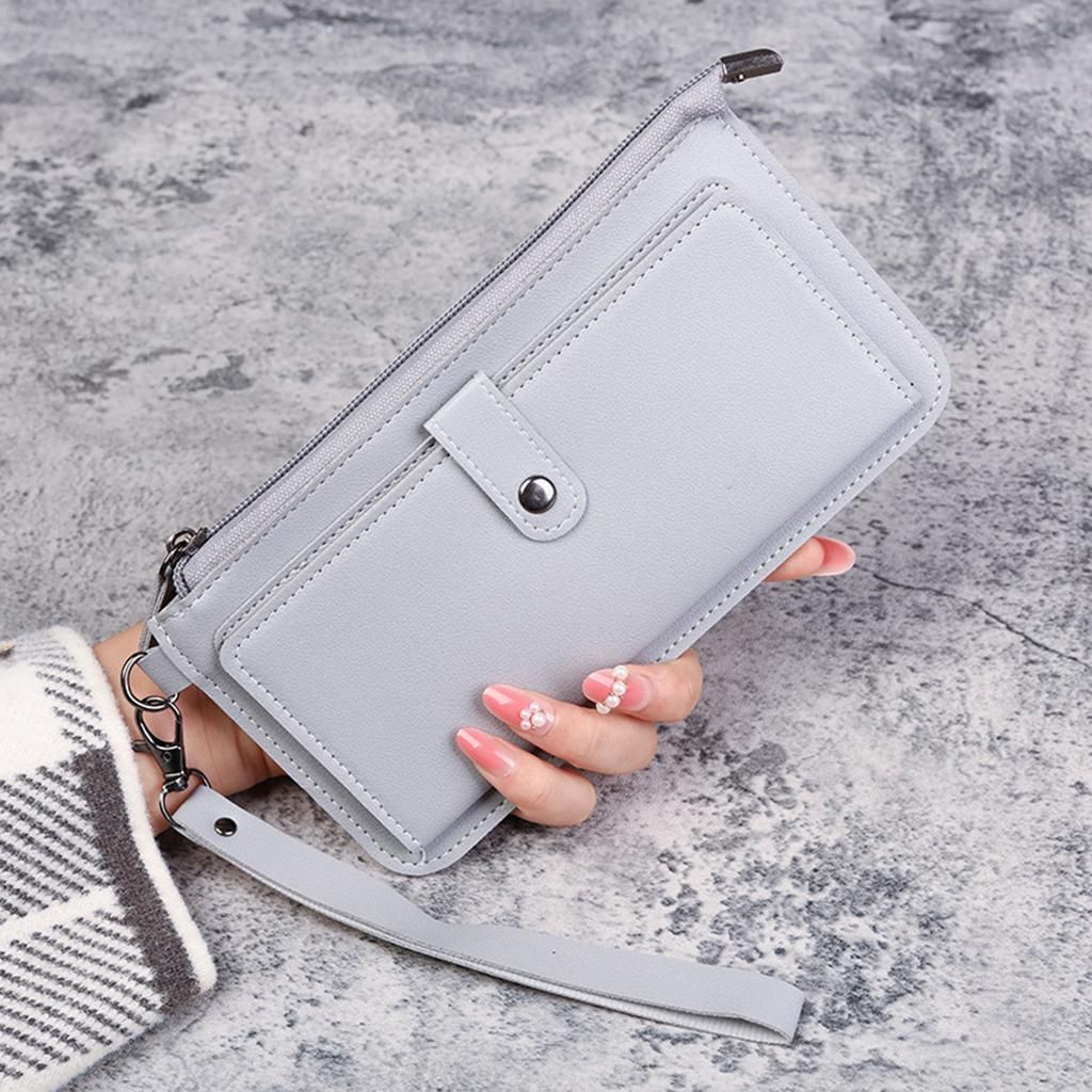 Women Long Wallet PU Leather Credit Card Holder Coin Gray