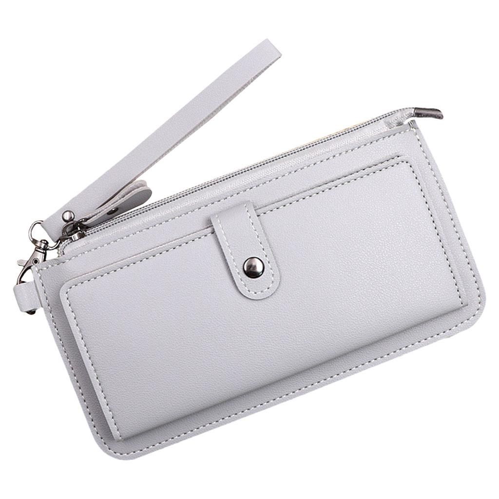 Women Long Wallet PU Leather Credit Card Holder Coin Gray