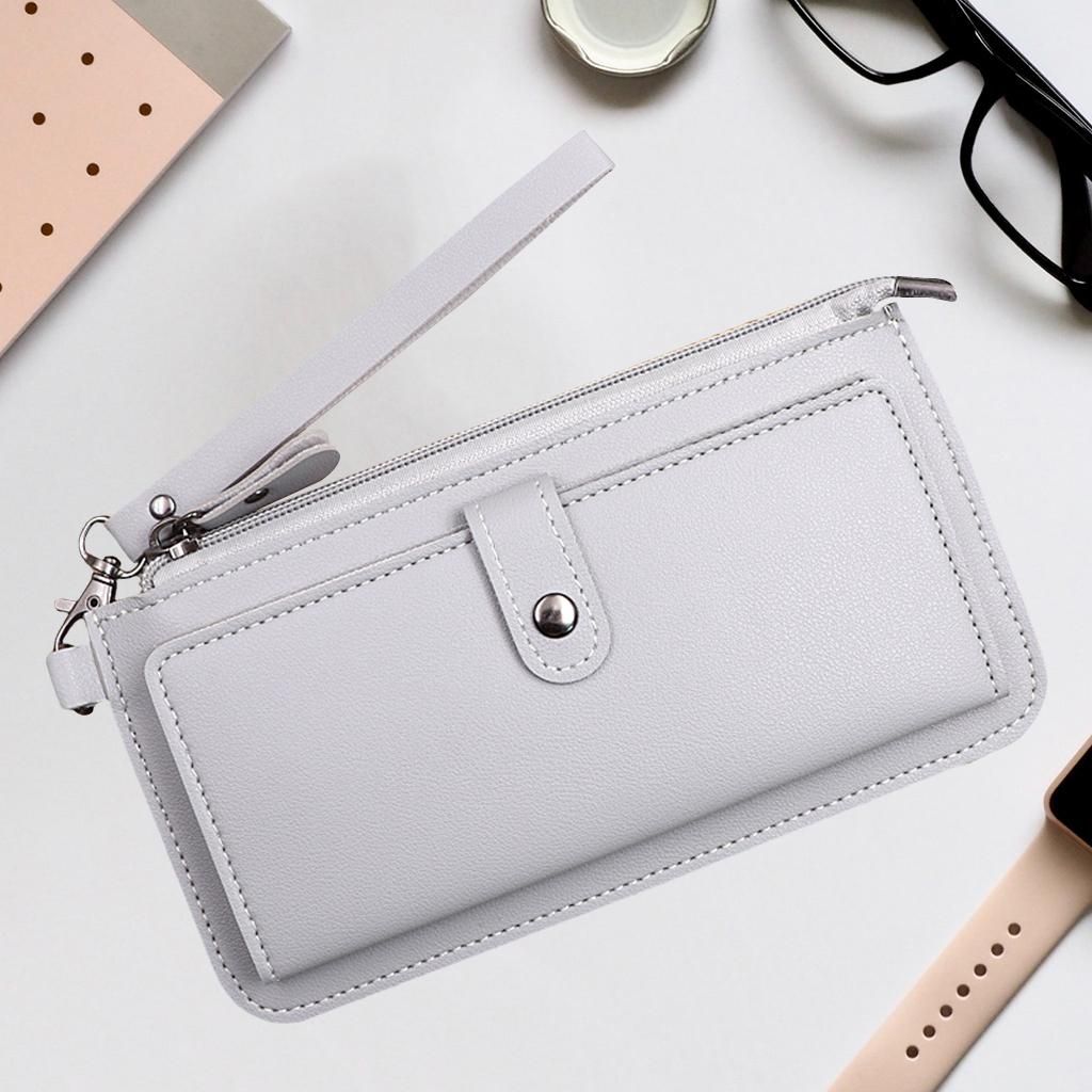 Women Long Wallet PU Leather Credit Card Holder Coin Gray