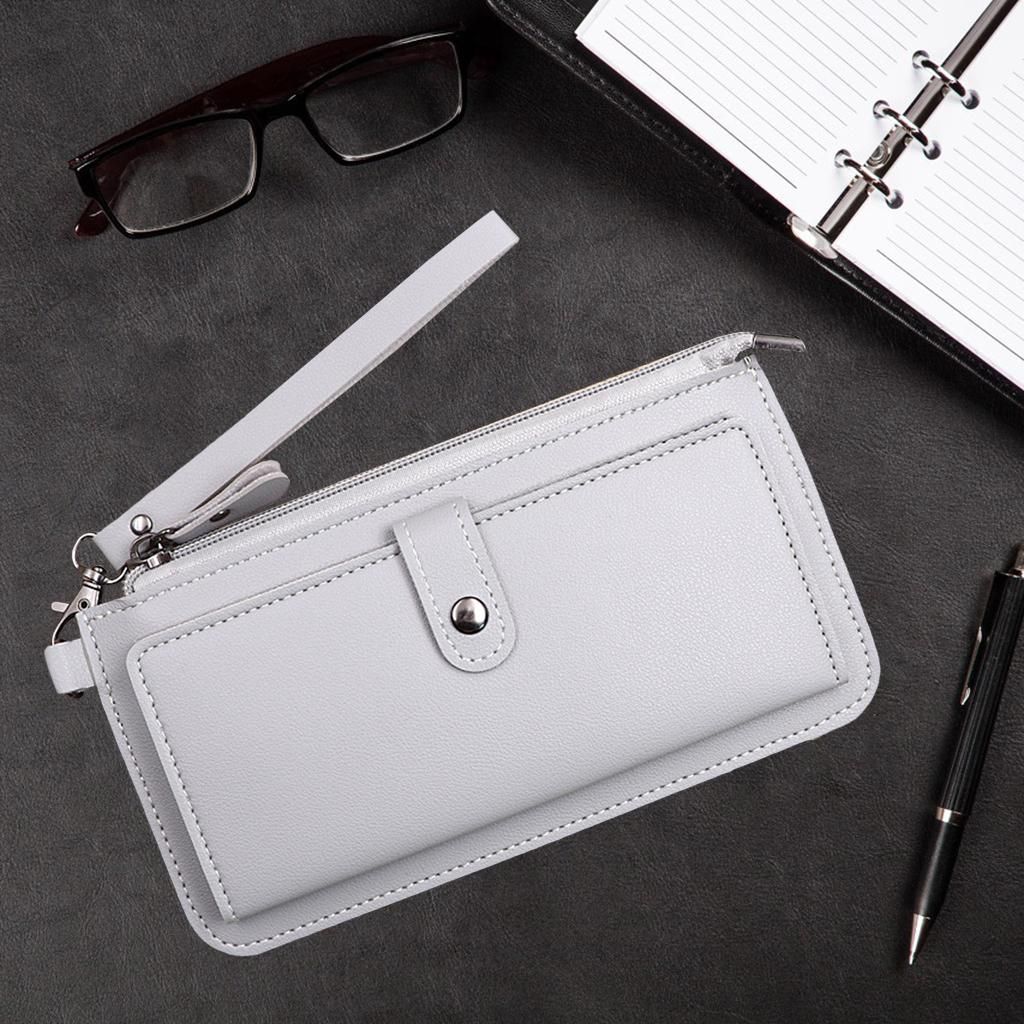 Women Long Wallet PU Leather Credit Card Holder Coin Gray
