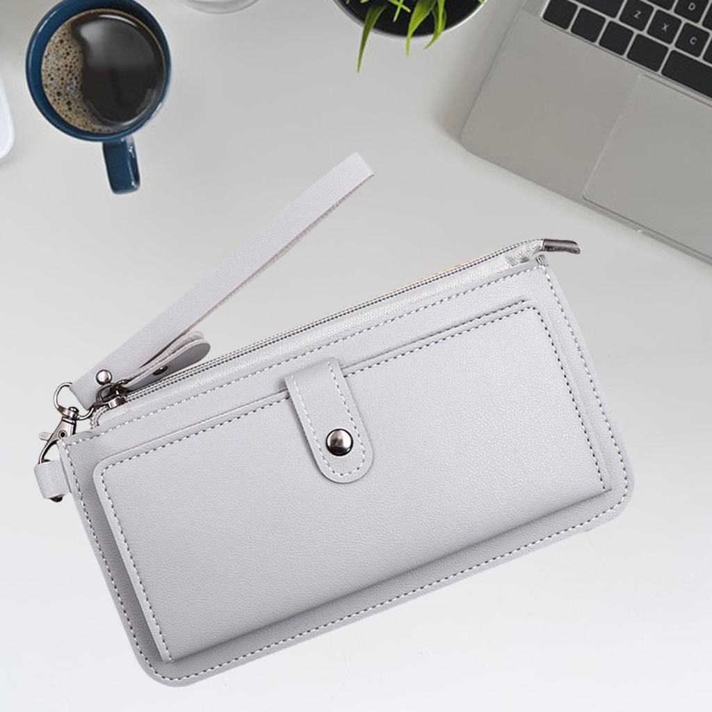 Women Long Wallet PU Leather Credit Card Holder Coin Gray