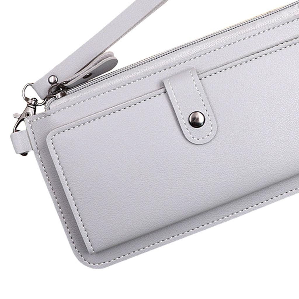 Women Long Wallet PU Leather Credit Card Holder Coin Gray