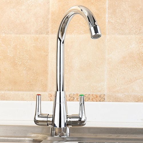 Spring Chrome Twin Handle Swivel Kitchen Faucet Mixer Tap With Sprayer Sink