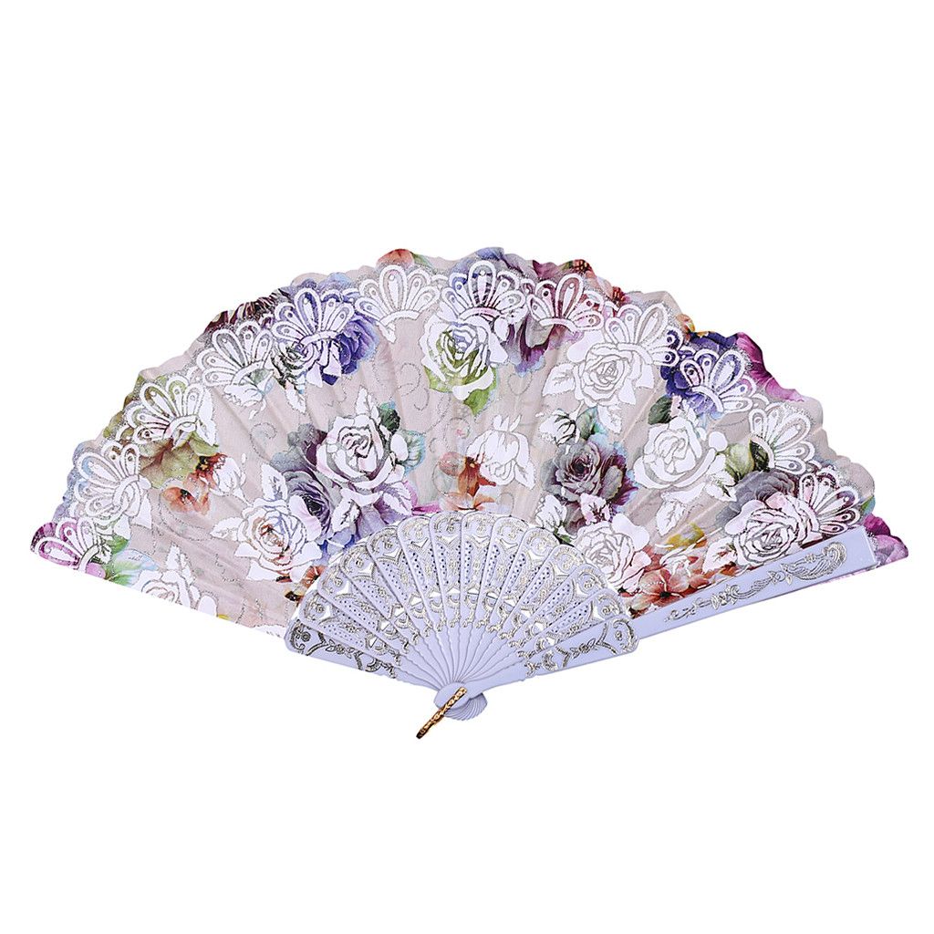 Flower Held Style Silk Chinese Folding Party Fan Black Silk Wedding Plain Best Chinese Fan Hand Lace Dance Fan Performance Silk