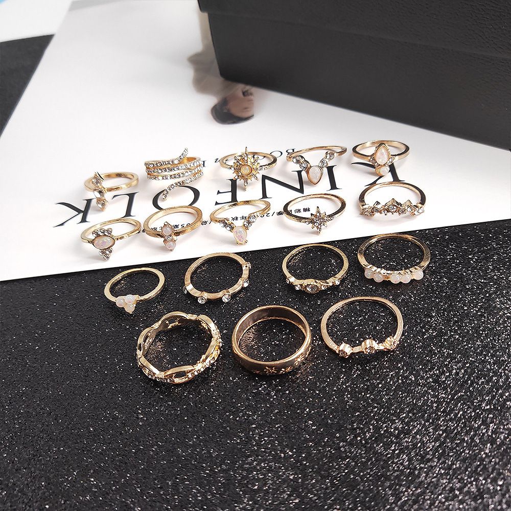 Fashion 17-Piece Diamond-set Ring Set Women Bohemian Rings
