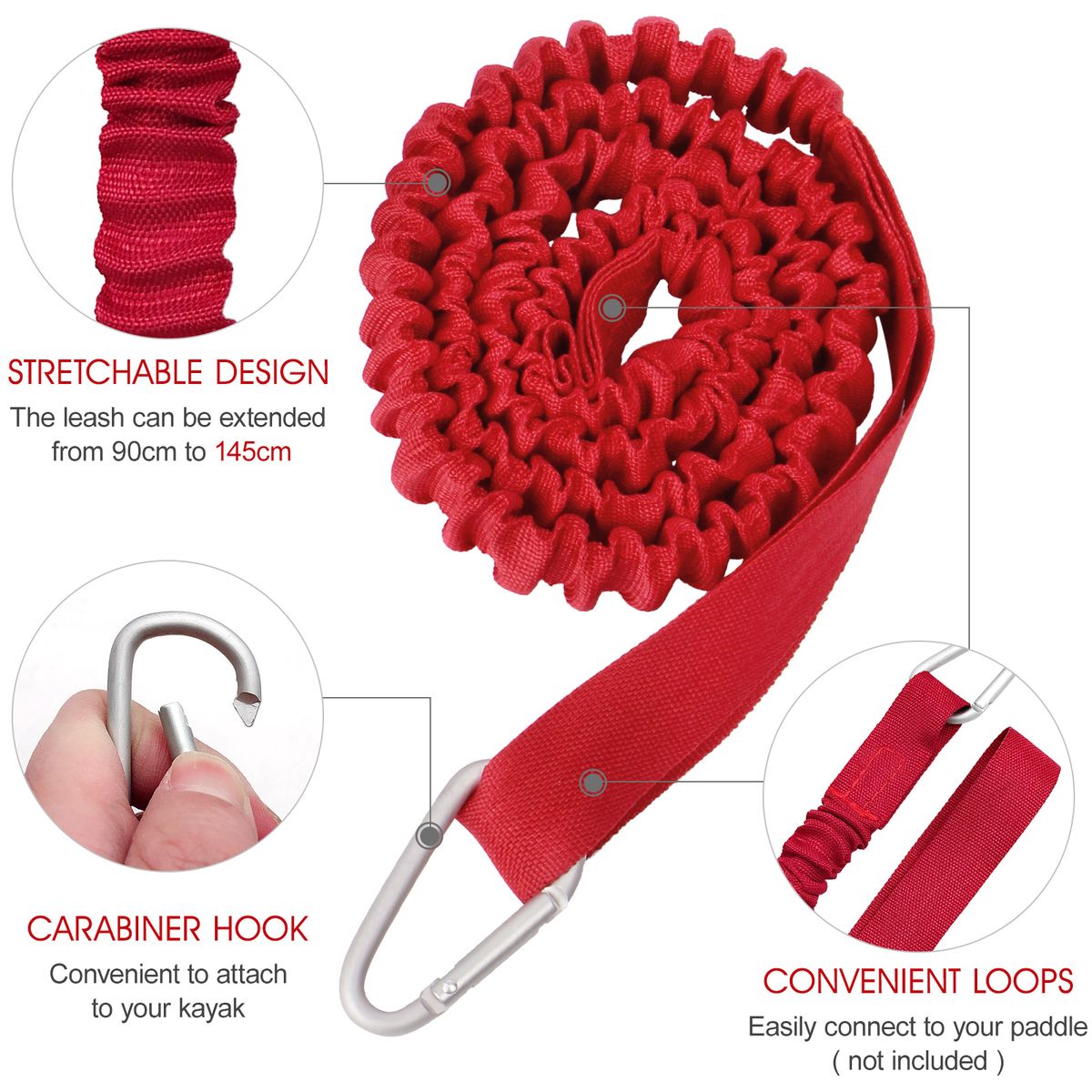 4 Pack Kayak Paddle Leash Lightweight Stretchable Coiled