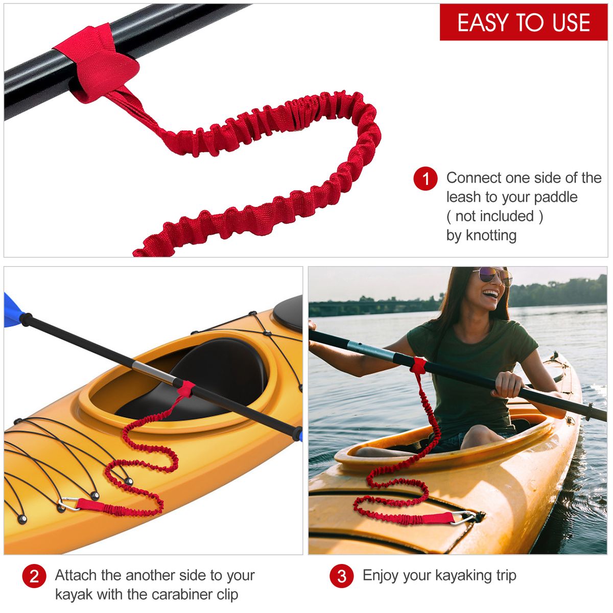 4 Pack Kayak Paddle Leash Lightweight Stretchable Coiled