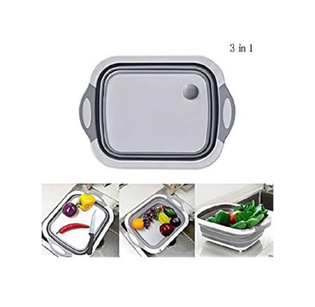 COLLAPSIBLE 3 IN 1 DRAIN SINK CUTTING BOARD AND FRIUT BASKET