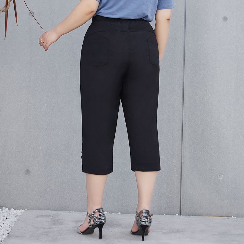(Black)Plus Size Bottoms Women Clothing Breeches Chiffon Calf-Length Pants Cropped Trousers Oversized 4XL 5XL 6XL Streetwear Pantalones SAB