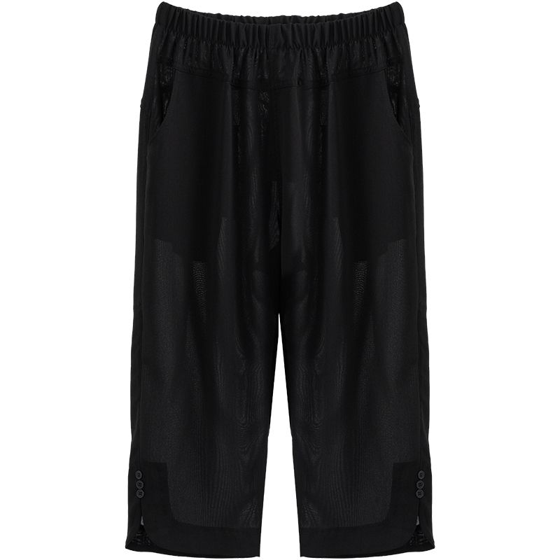 (Black)Plus Size Bottoms Women Clothing Breeches Chiffon Calf-Length Pants Cropped Trousers Oversized 4XL 5XL 6XL Streetwear Pantalones SAB