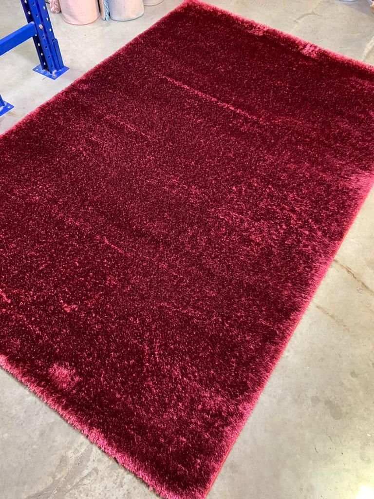 Center Rug Shaggy Fluffy Plain Burgundy
