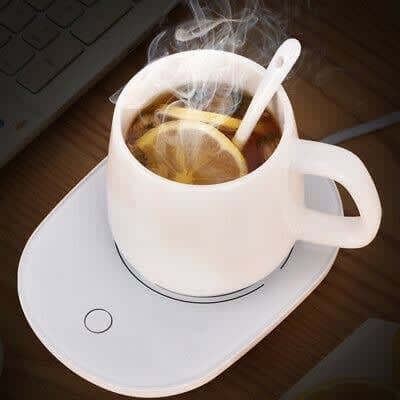 Ceramic Electric Heating Mug And Saucer - White