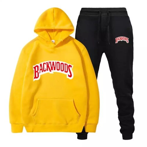 Yellow Hoodie And Black Jogger With Backwoods Prints