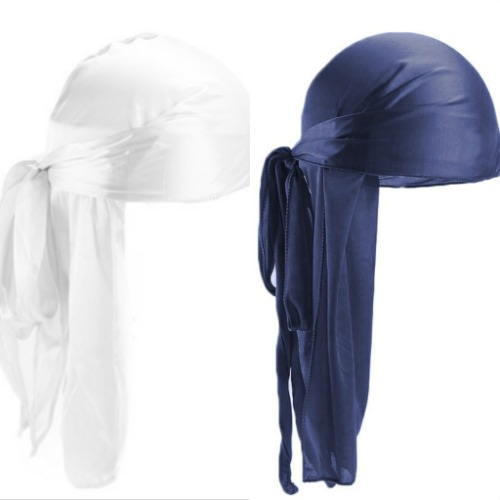 2 In 1 Silky Durags(White & Navy blue)