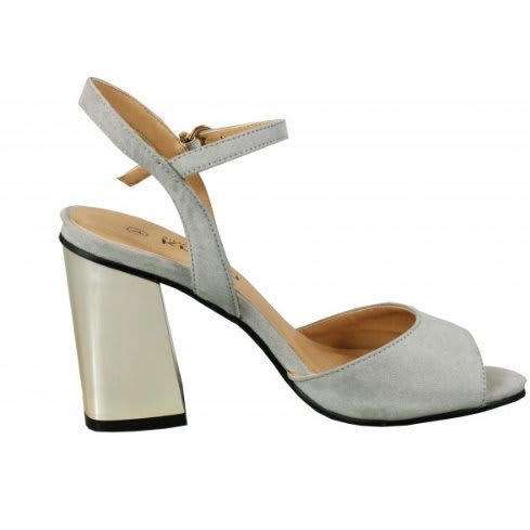 Faux Suede Strappy Heels - Grey