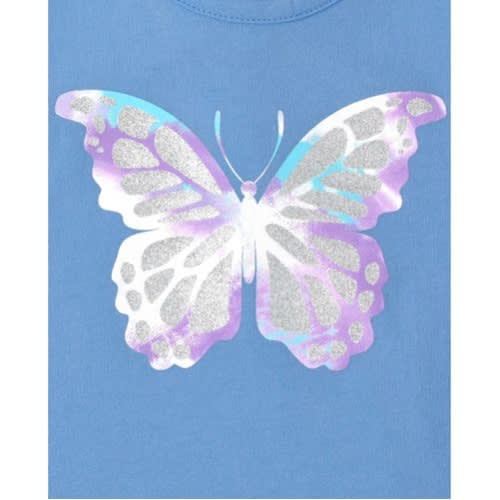 Girls Glitters Unicorn/Butterfly Cut Out Tank Top - Blue/Pink - 2 In 1