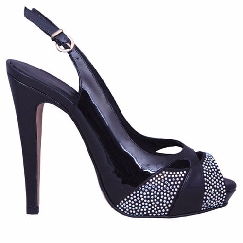 Patent Sandals with Stones - Black