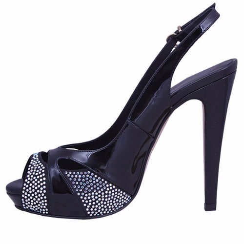 Patent Sandals with Stones - Black