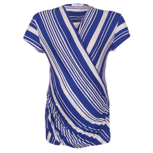 Surplice Wrap Front Nursing / Maternity Top - Blue & White
