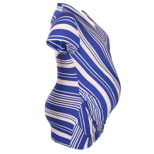 Surplice Wrap Front Nursing / Maternity Top - Blue & White