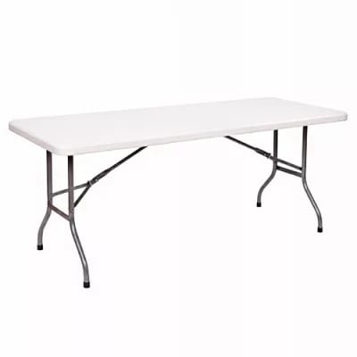 8-seater Rectangular Plastic Top Folding Table With Foldable Metal Legs