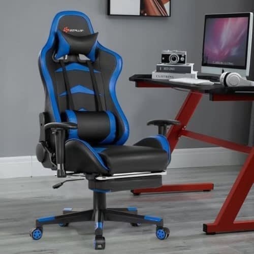 Gaming Chair With Footrest - Blue
