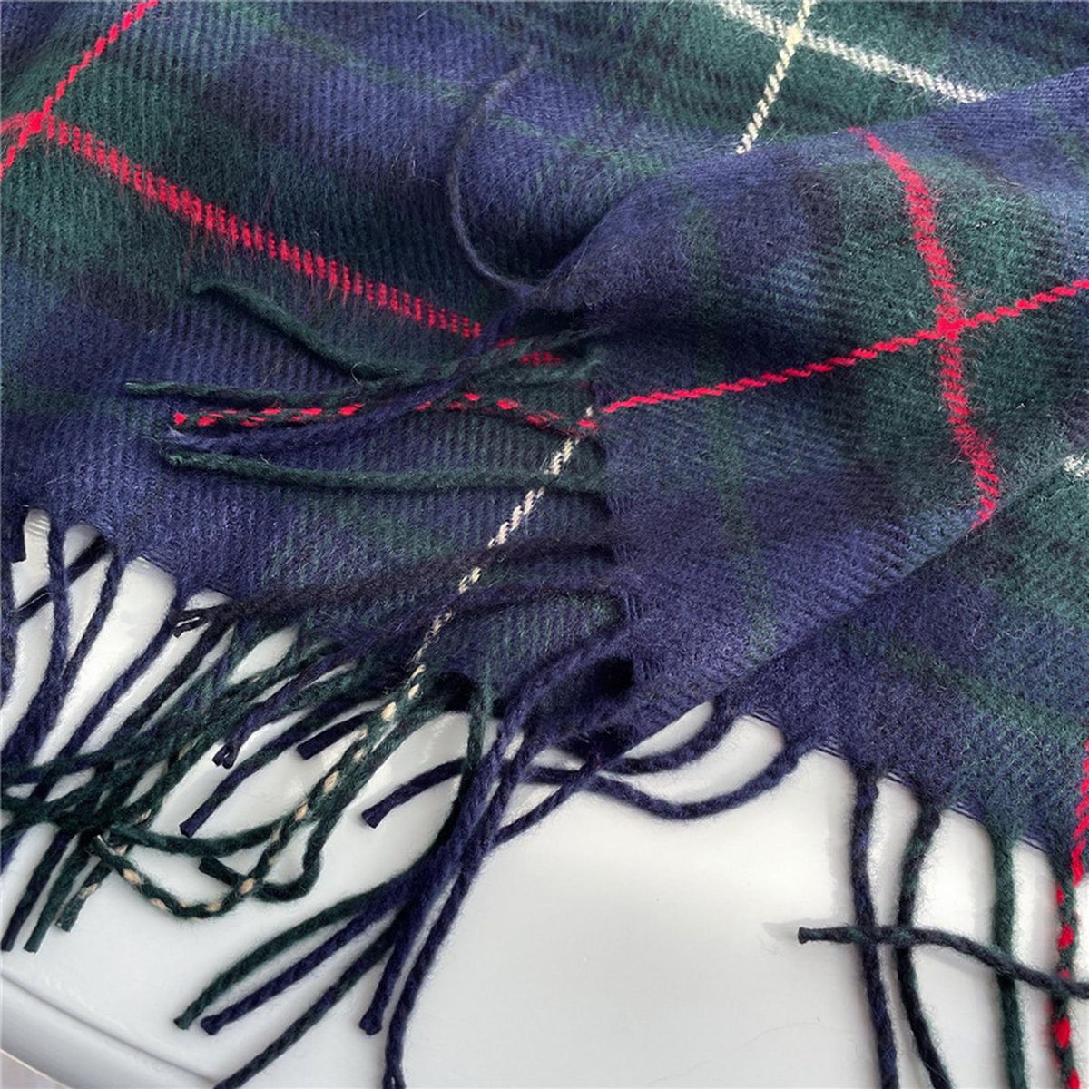 Wrap Shawl Lady Classic Plaid Pattern Thermal Scarf Navy Blue