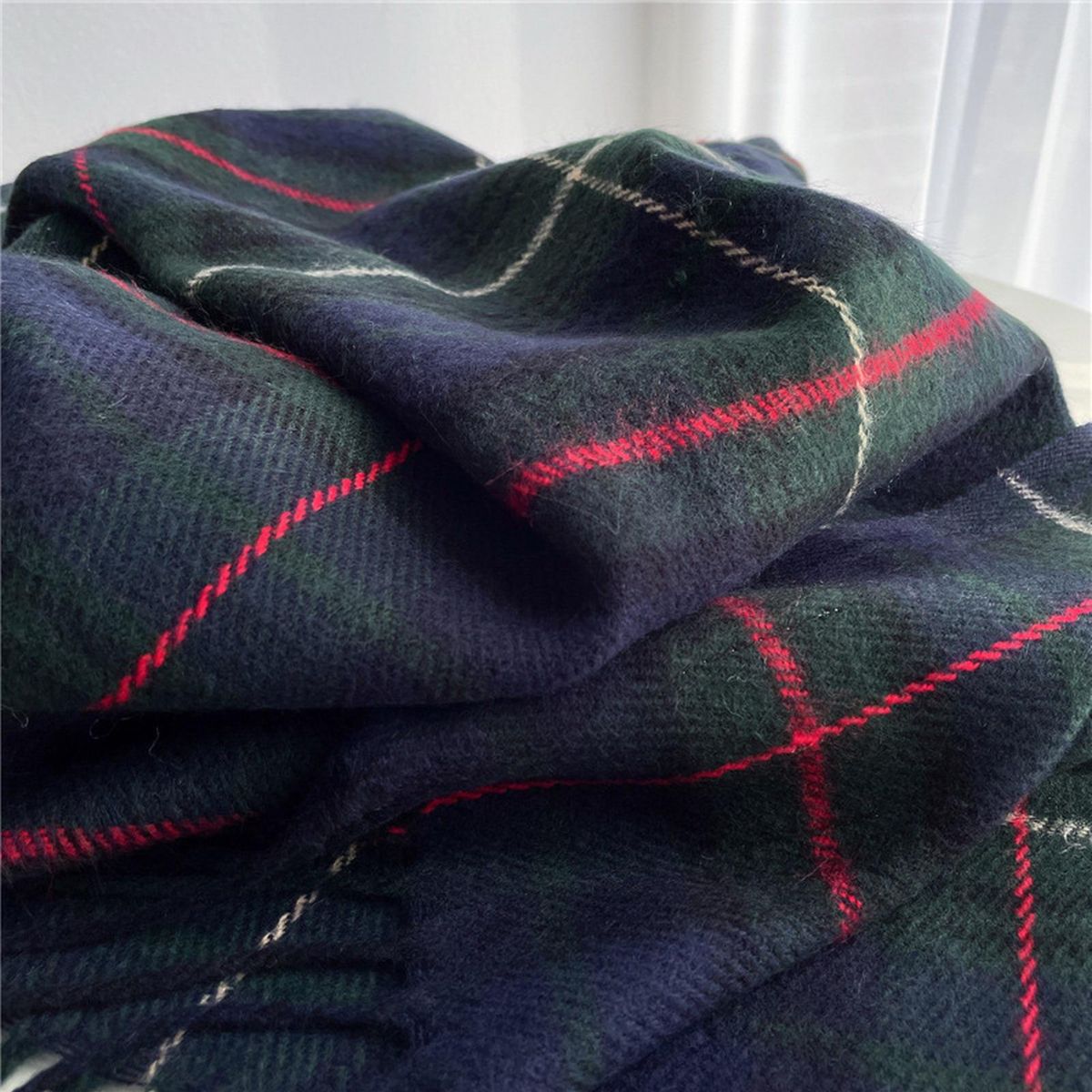 Wrap Shawl Lady Classic Plaid Pattern Thermal Scarf Navy Blue