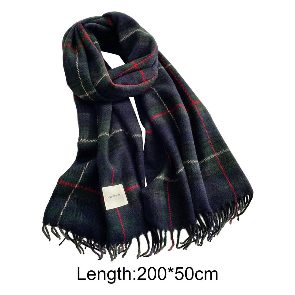 Wrap Shawl Lady Classic Plaid Pattern Thermal Scarf Navy Blue