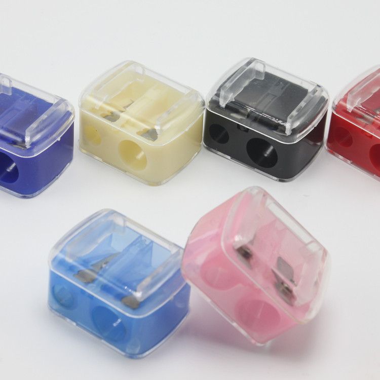 Fashion 2 Holes Precision Cosmetic Pencil Sharpener For Eyebrow Lip Liner Eyeliner Pencil School Office Supply Gift  2-blue