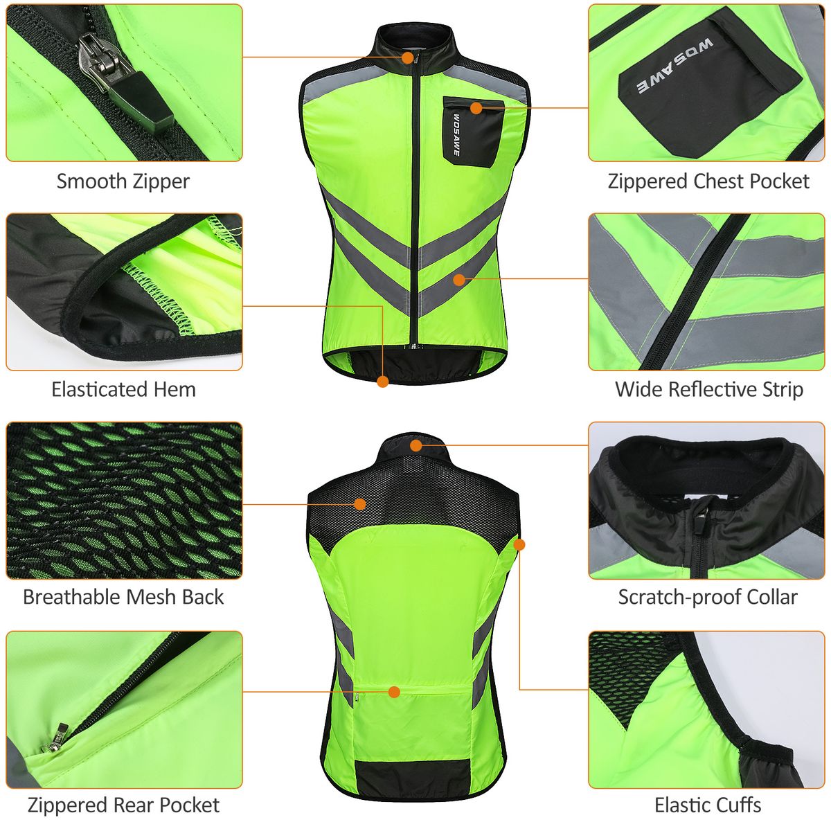 Men Cycling Vest Foldable Quick Dry Breathable Reflective