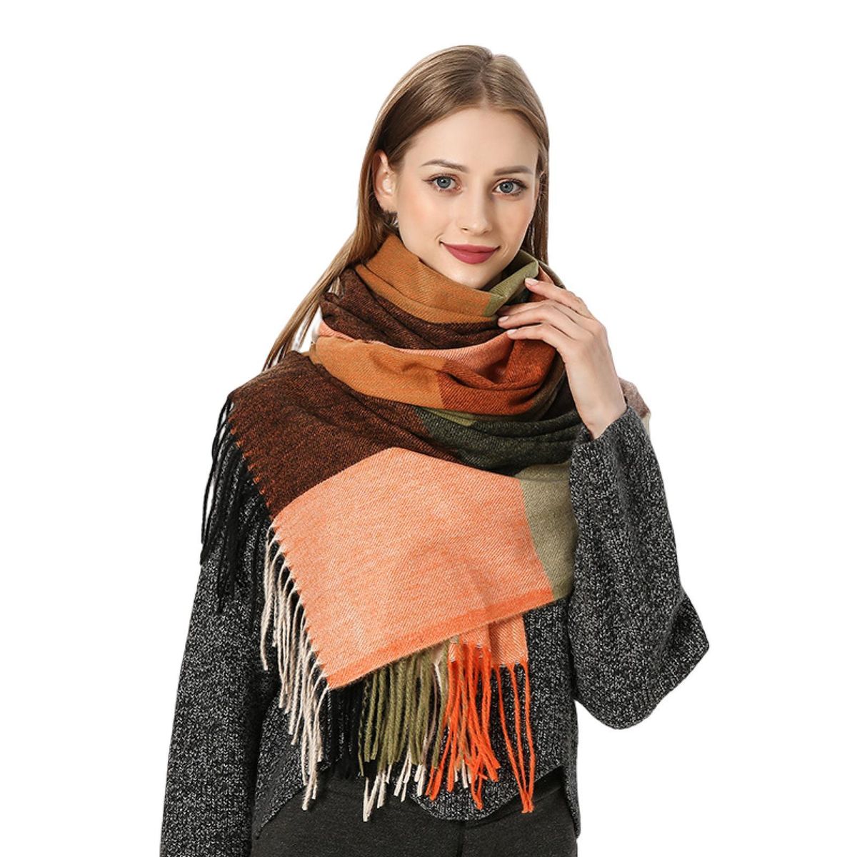 Women Scarf Cold Winter Ladies Long Blanket Scarf Orange