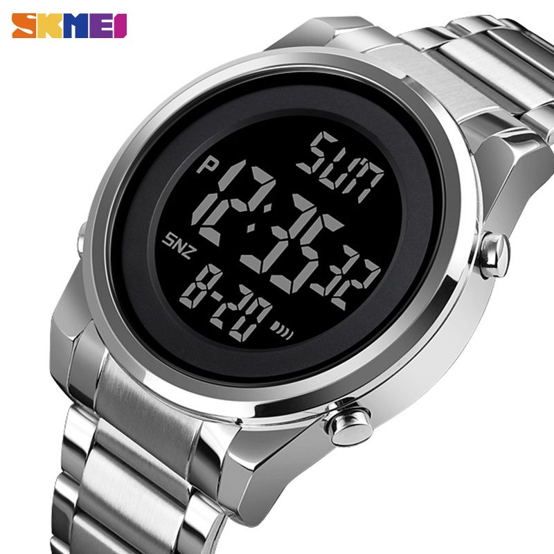 Mens Watches Fashion LED Steel Digital Wristwatch Count Down Alarm Hour