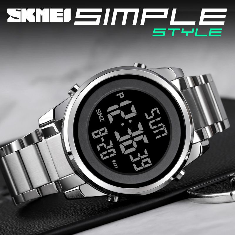 Mens Watches Fashion LED Steel Digital Wristwatch Count Down Alarm Hour