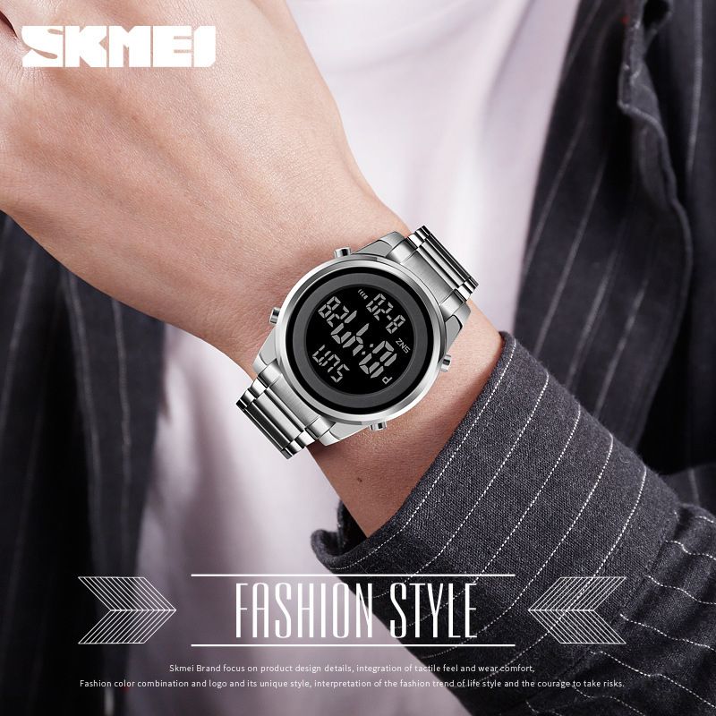 Mens Watches Fashion LED Steel Digital Wristwatch Count Down Alarm Hour