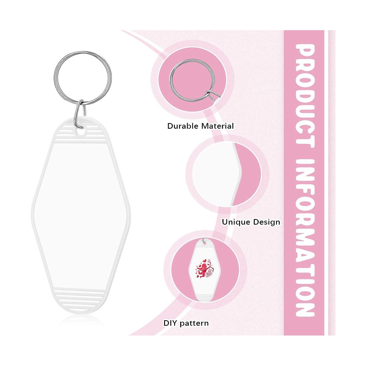 100 Pcs White Blank Hotel Motel Keychain Bulk Plastic Sublimation Blank Keychains Vintage Rhombus Motel Key Tags