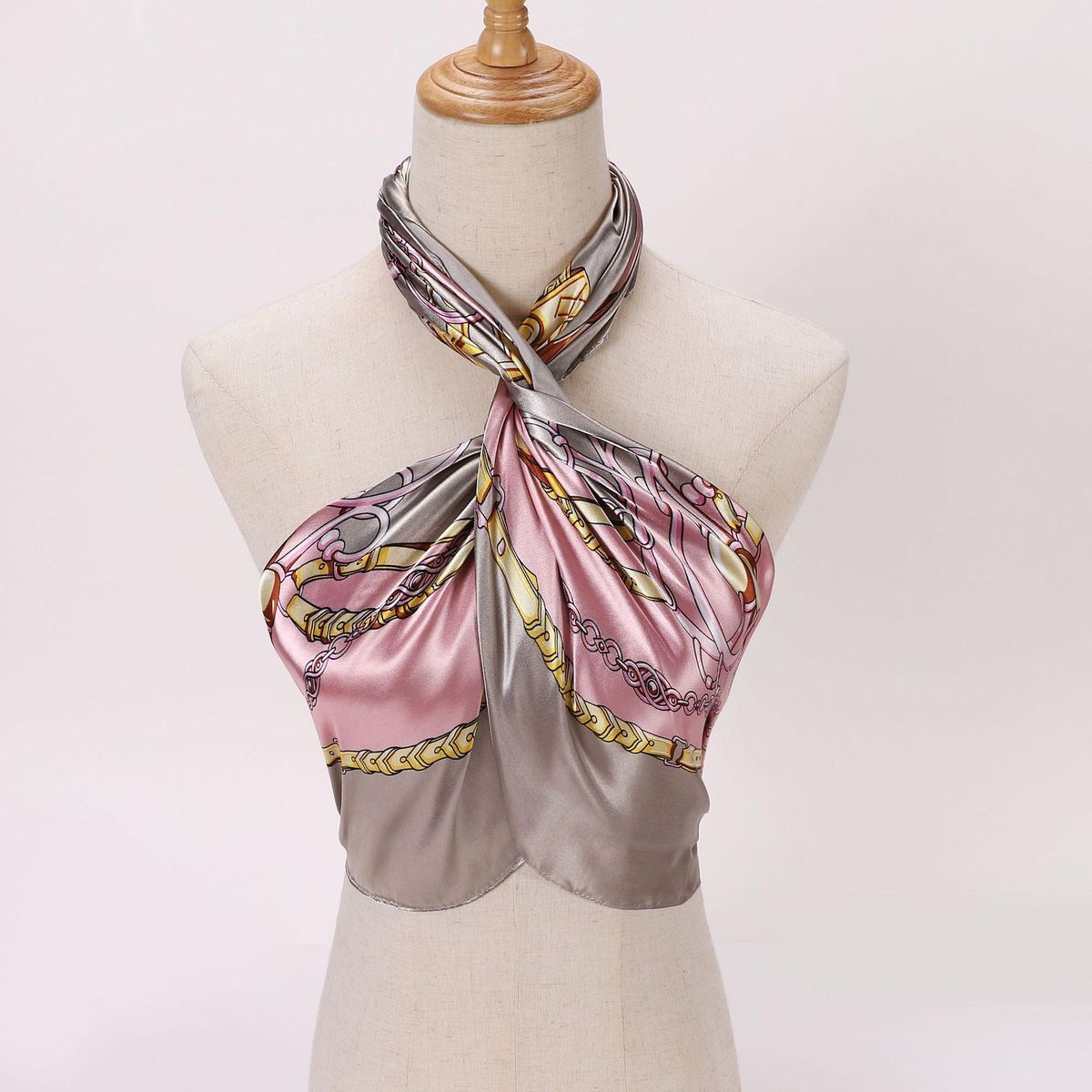 Black Classic Silk Scarf 90cm Printed Satin Women's Chest Wrap Closed Toe Large Kerchief Scarf