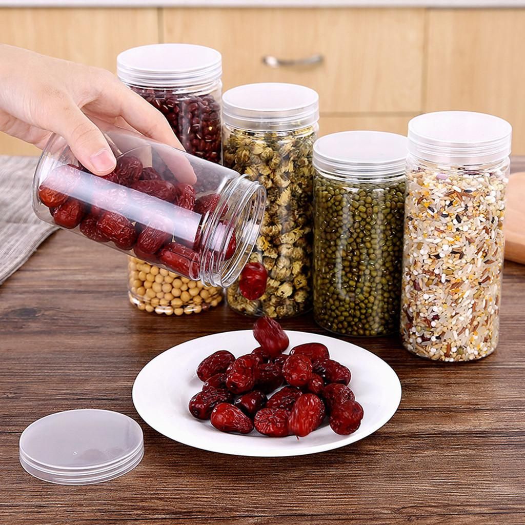 Clear Empty Plastic Container Transparency Cover Kitchen Storage Rangment Food Sealed Can Chili Sauce Tea Honey Bottle