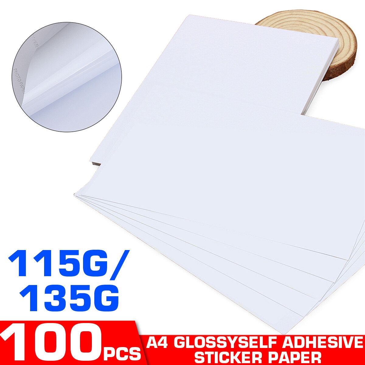 A4 100 Sheets Inkjet Laser Waterproof Sticker Adhesive Glossy Photo Print Paper 115g