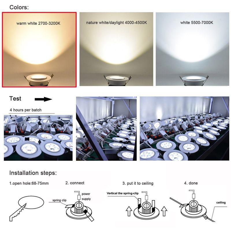 3W 5W 7W 9W 12W COB Dimmable LED Downlight 85-265V Recessed