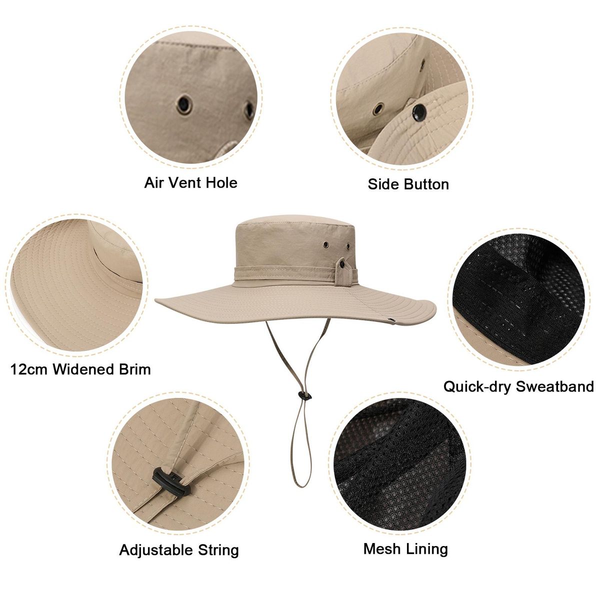 Sun Hat Wide Brim UV Protection Foldable Bucket Hat for Fishing Hiking Camping 12CM Brim