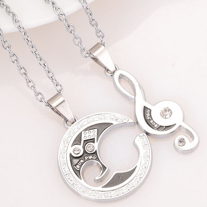 2Pcs/Set Fashion Moon Musical Note Pendant Necklace Couple Necklace
