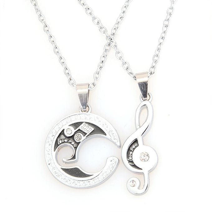 2Pcs/Set Fashion Moon Musical Note Pendant Necklace Couple Necklace