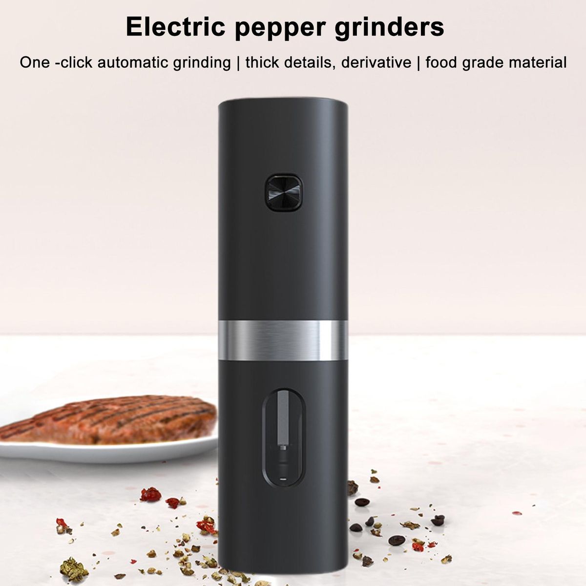 Battery-powered Spice Grinder Clearview Spice Mill Led for Salt Black