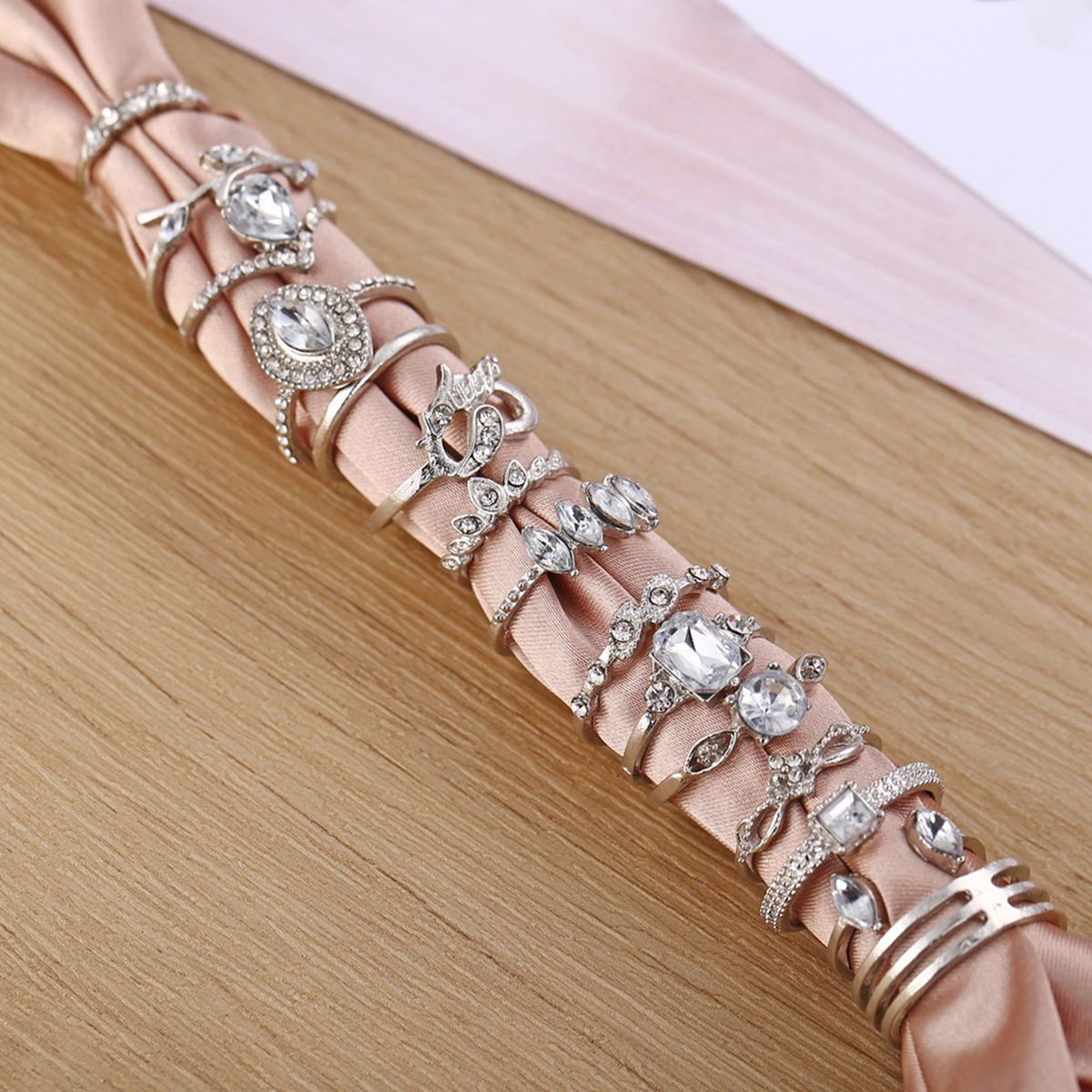 15Pcs/Set Women Bohemian Rhinestone Stackable Finger-Silver